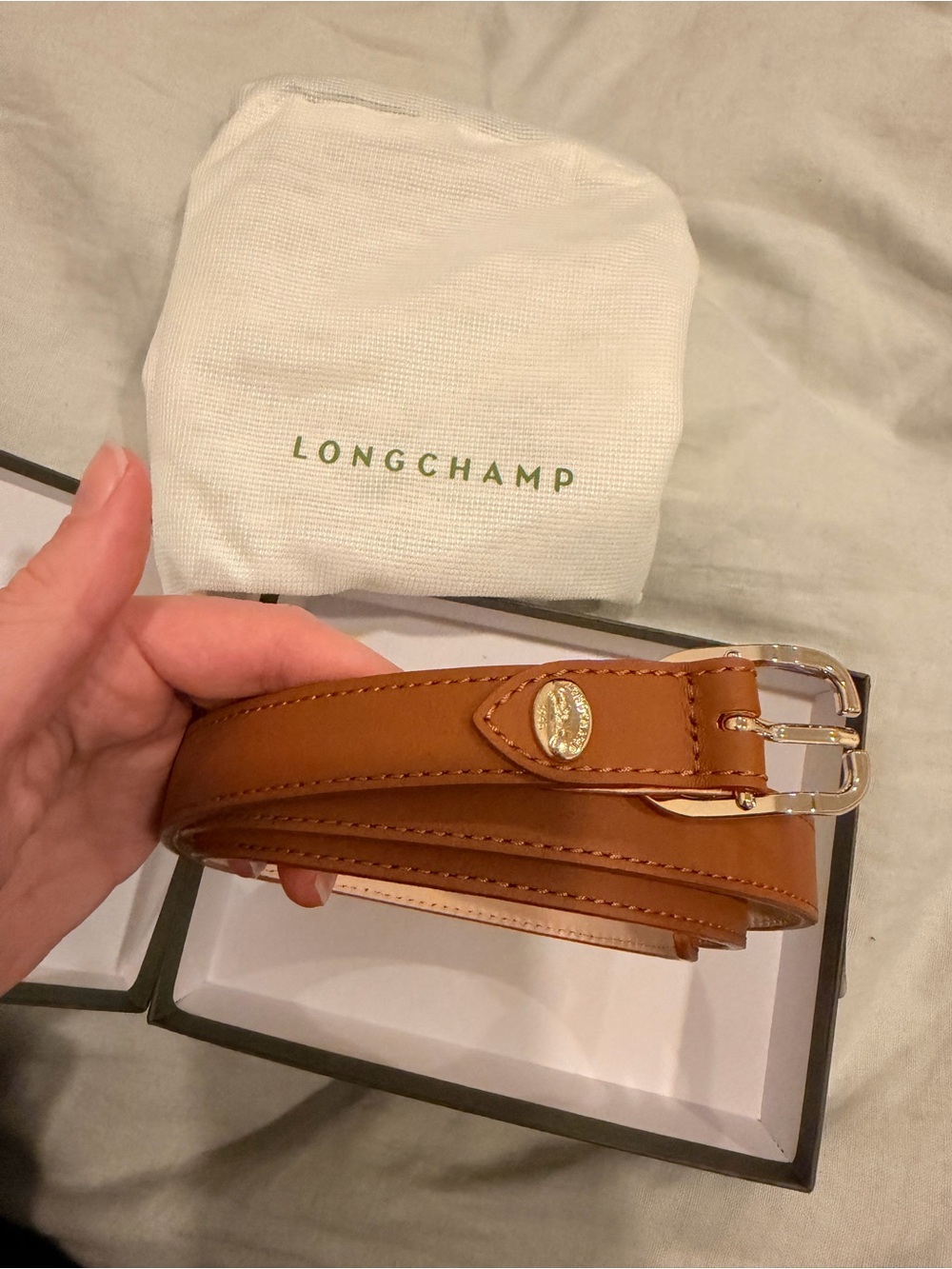 Longchamp Archive Ladies Leather Belt - Cashew